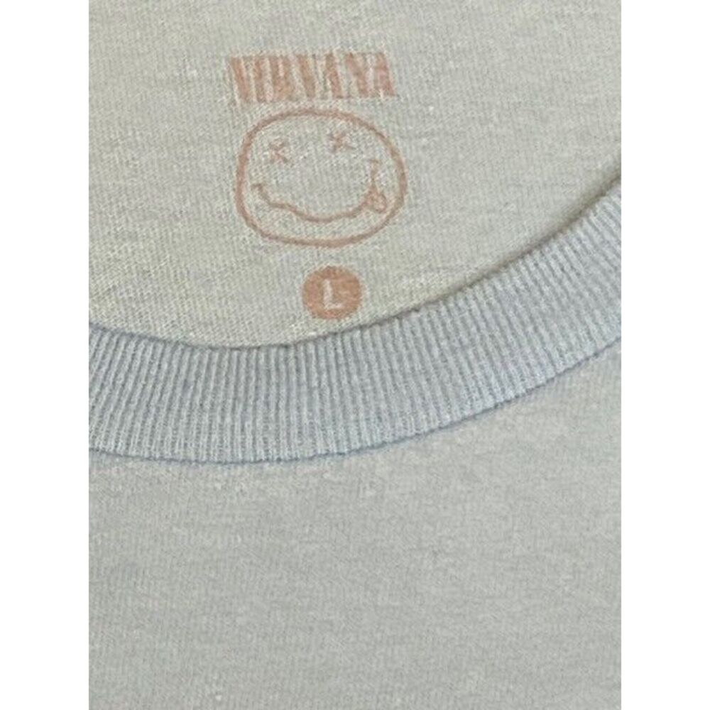 NIRVANA Band Smiley Face NEVERMIND Graphic Shirt Mens Size LARGE light Blue - Picture 5 of 7